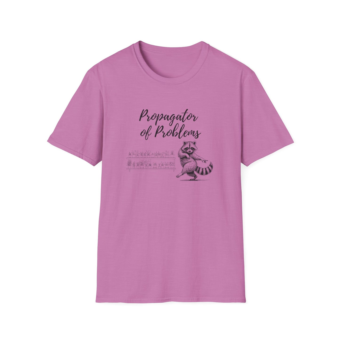 Funny Raccoon T-Shirt, Propagator of Problems Tee, Gift for Animal Lovers, Quirky Graphic Shirt, Casual Wear for Any Occasion