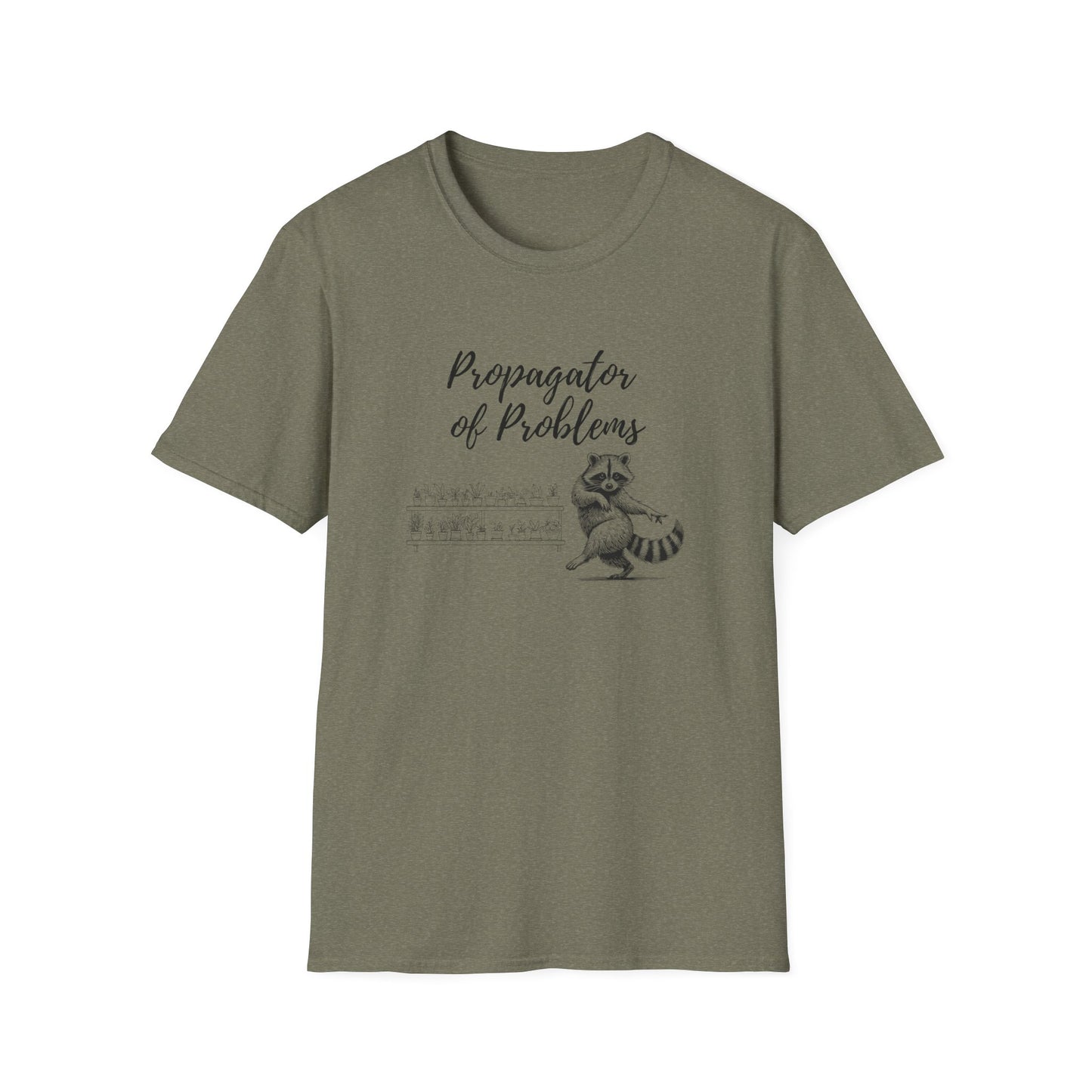 Funny Raccoon T-Shirt, Propagator of Problems Tee, Gift for Animal Lovers, Quirky Graphic Shirt, Casual Wear for Any Occasion