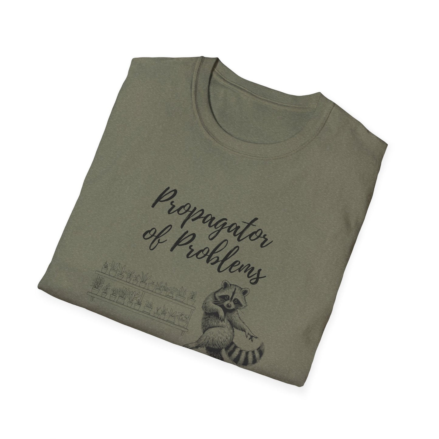 Funny Raccoon T-Shirt, Propagator of Problems Tee, Gift for Animal Lovers, Quirky Graphic Shirt, Casual Wear for Any Occasion