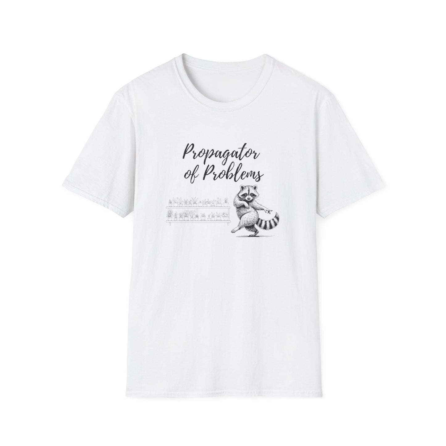 Funny Raccoon T-Shirt, Propagator of Problems Tee, Gift for Animal Lovers, Quirky Graphic Shirt, Casual Wear for Any Occasion