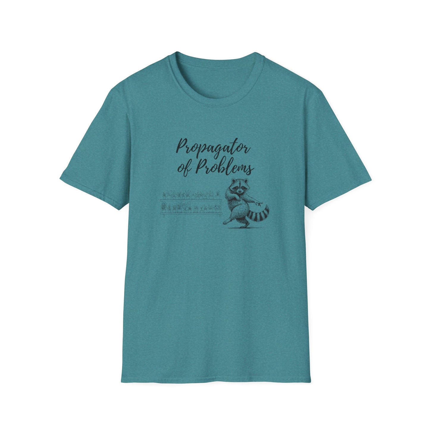 Funny Raccoon T-Shirt, Propagator of Problems Tee, Gift for Animal Lovers, Quirky Graphic Shirt, Casual Wear for Any Occasion