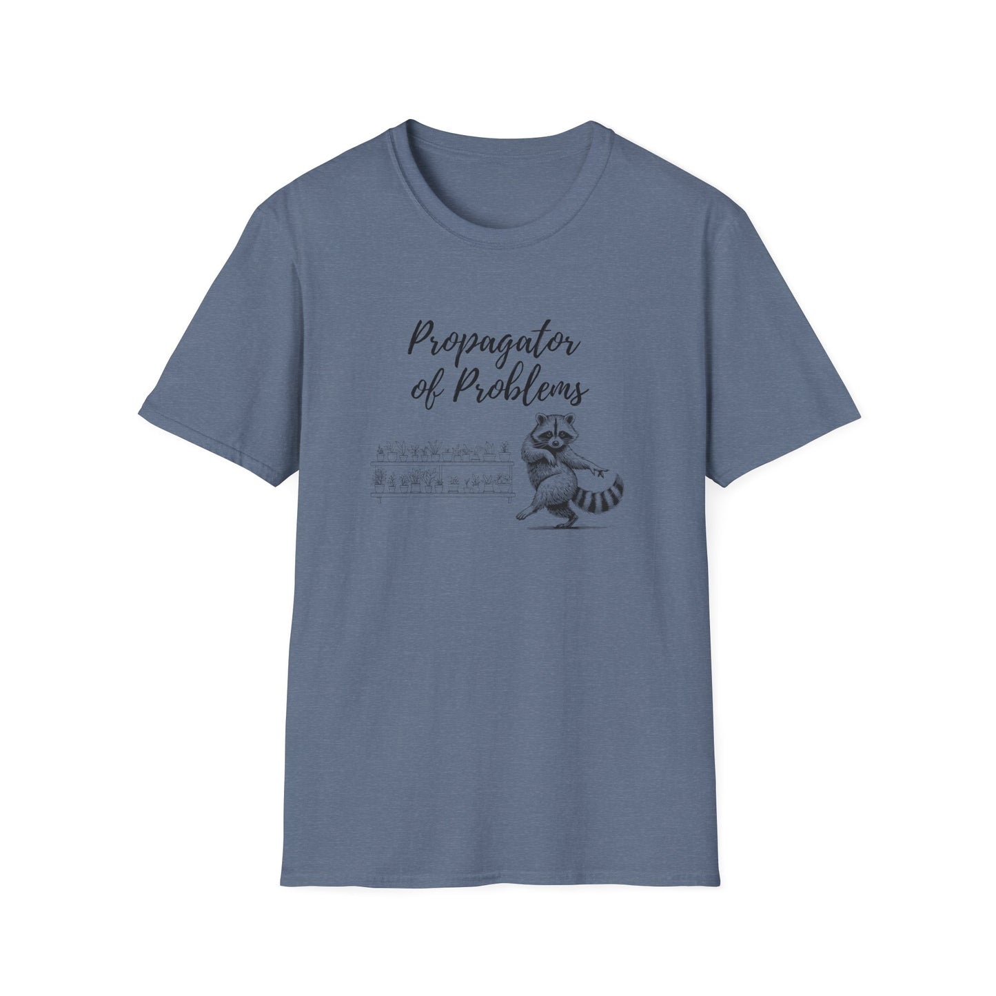 Funny Raccoon T-Shirt, Propagator of Problems Tee, Gift for Animal Lovers, Quirky Graphic Shirt, Casual Wear for Any Occasion